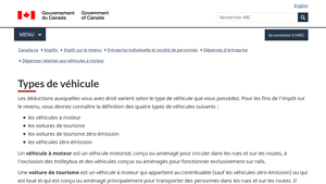 Canada - Types de Véhicules pour Déductions Fiscales