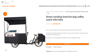 Cozy Trikes - Street Vending Food Hot Dog Coffee Snack Trike Bike