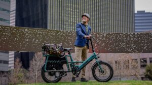 A stock image illustrating electric cargo bike concepts