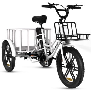 A stock image illustrating electric tricycles 3 wheel electric cargo bike concepts