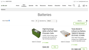 EV West - High Discharge 600A LiFePo4 Prismatic Cells