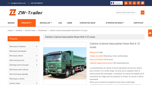 ZW Trailer - Camion à benne basculante Howo 8x4