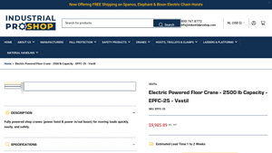 Vestil - Electric Powered Floor Crane 2500 lb Capacity