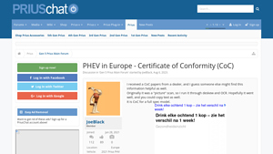 Prius - Certificate of Conformity for PHEV in Europe