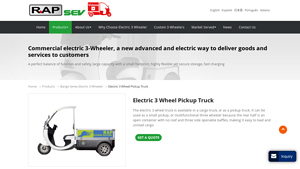 Rapelectric Vehicle - Electric 3 Wheel Pickup Truck