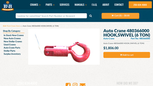 B&B Truck Crane - Auto Crane 480366000 HOOK,SWIVEL (6 TON)