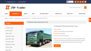 ZW Trailer - 12 Wheeler Howo 8x4 Dump Truck