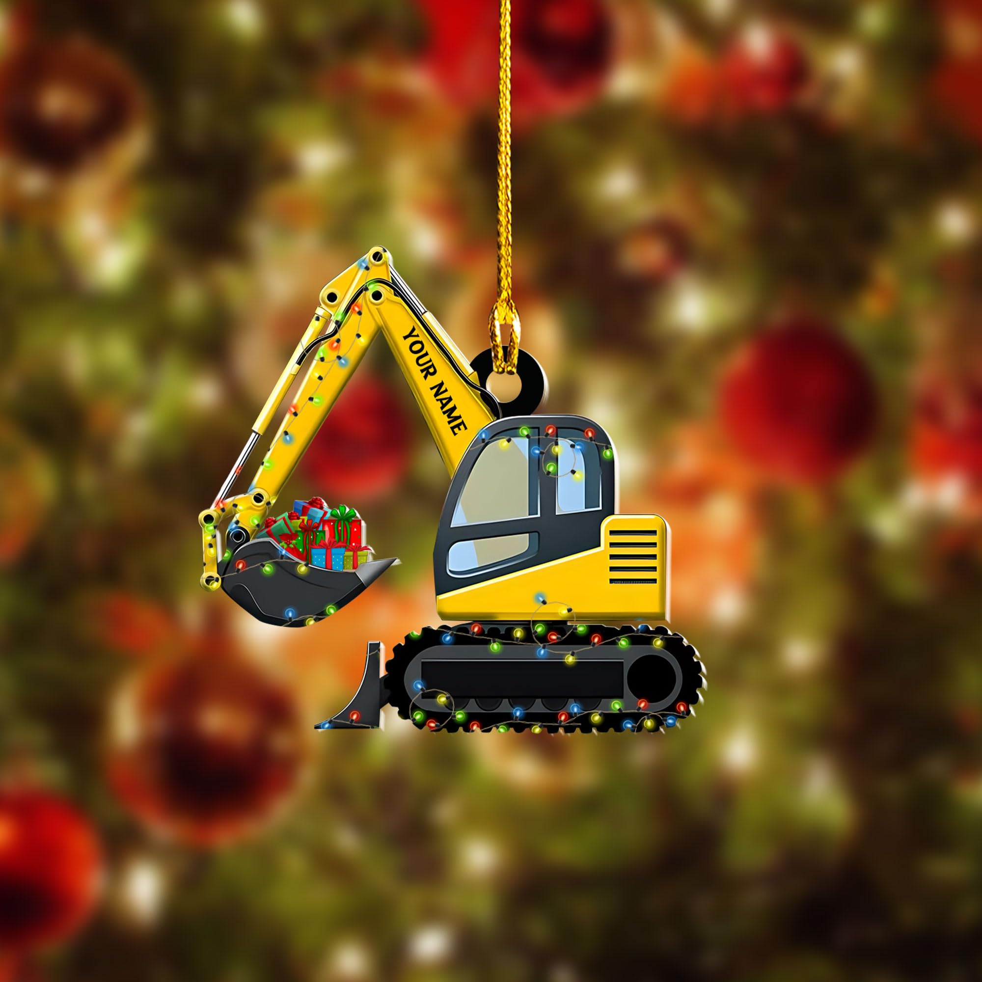 excavator christmas ornament