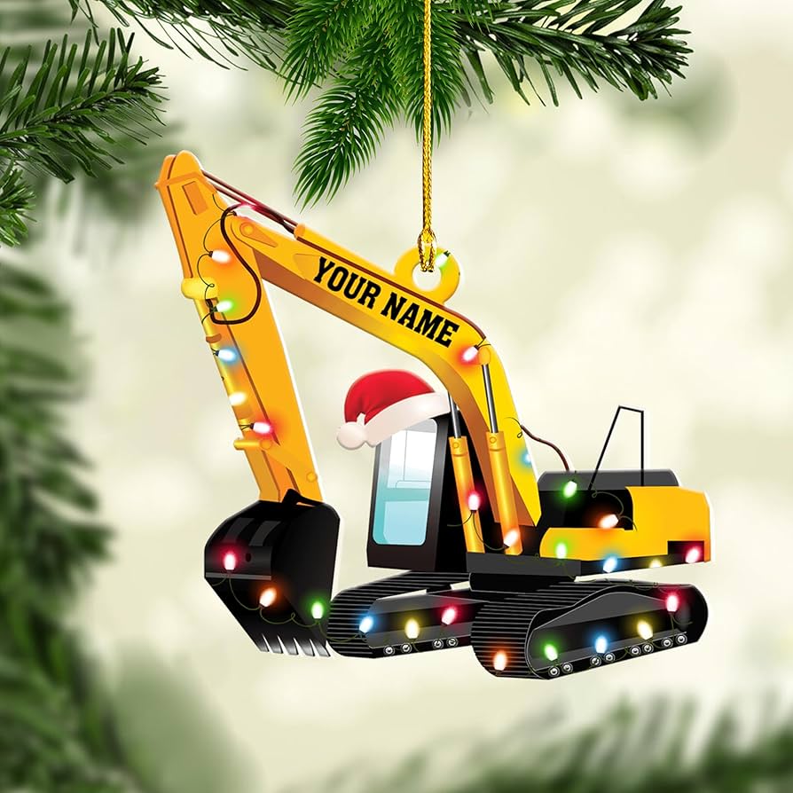 excavator christmas ornament