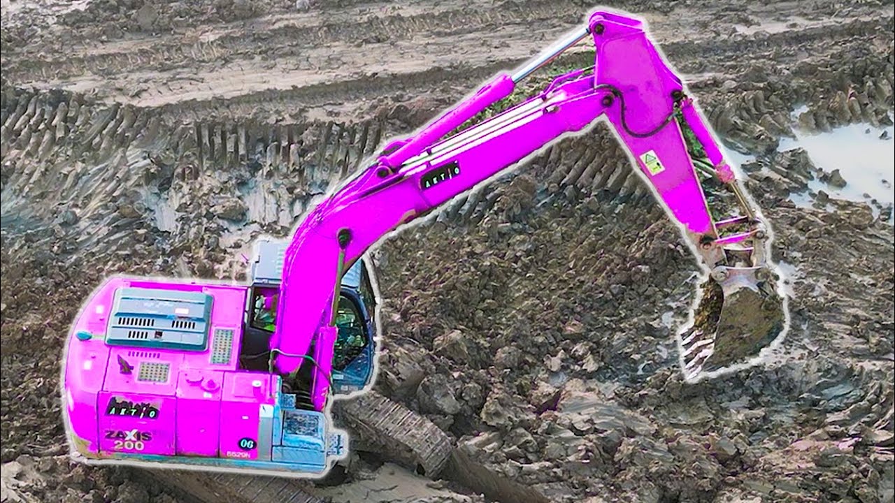 pink excavator truck
