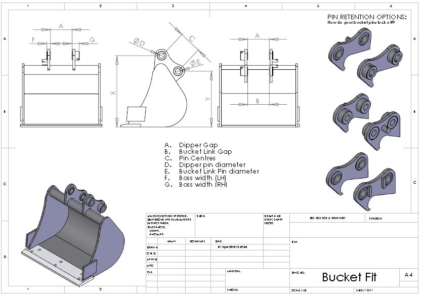 excavator bucket widths